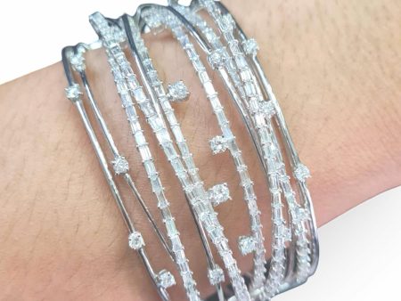 NEW Baguette Round Diamond Statement Bangle 18kt Discount