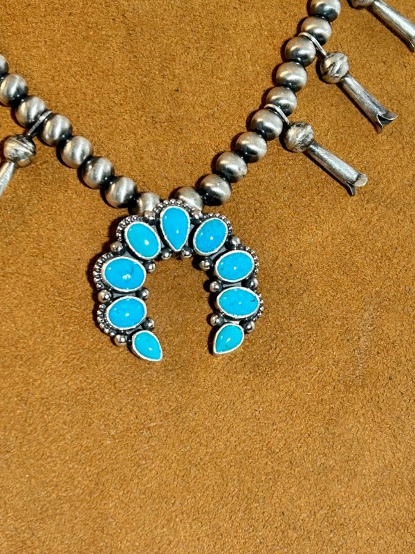 Small Sterling Silver and Turquoise Squash Blossom Necklace by Keven Randall Studios (Copy) Sale