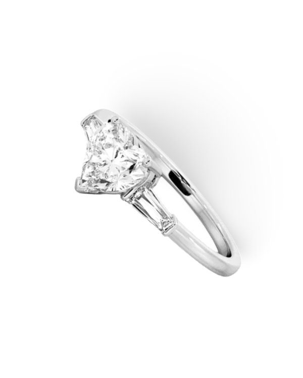 0.54cts F VVS Heart Baguette Paved Diamond Engagement Ring 14kt #0058 Online now