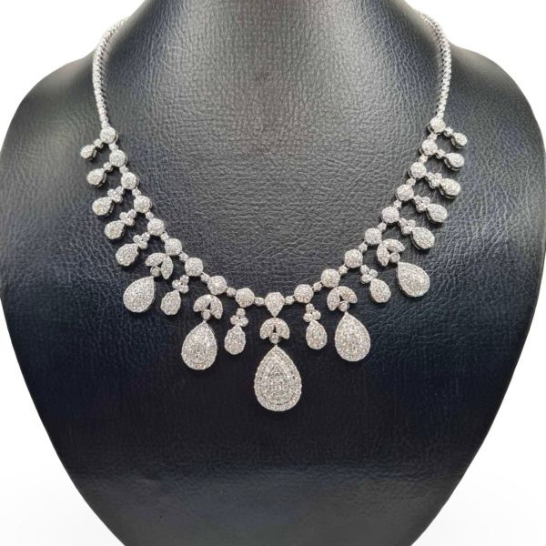 NEW Round Pear Drop Deco Statement Diamond Necklace 14kt Online Hot Sale