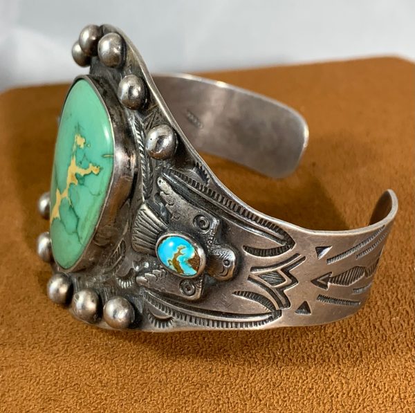 Large Vintage Fred Harvey Thunderbird Turquoise Cuff (1930) Sale