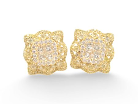 NEW Golden Invisible Deco Diamond Earrings 18kt For Discount