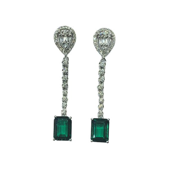 LVNA Signatures Brilliant Cut Emerald Gemstones Diamond Earrings 14kt Discount