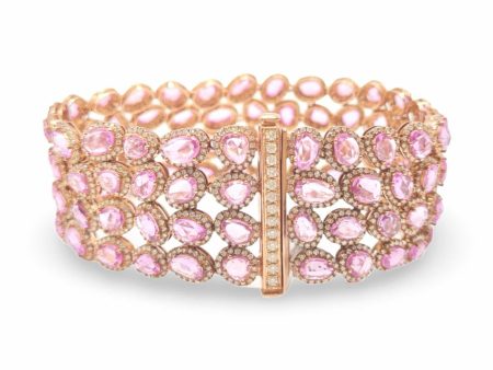 NEW Multi-Shape Layered Pink Sapphire Diamond Bangle 18kt Online Sale