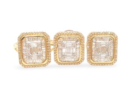 New Golden Large Classic Cushion Baguette Halo Diamond Set 14kt Online Hot Sale