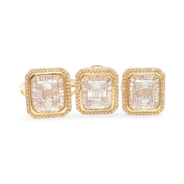 New Golden Large Classic Cushion Baguette Halo Diamond Set 14kt Online Hot Sale