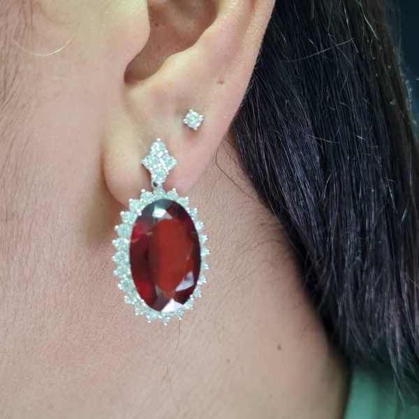 NEW Ruby Oval Diamond Earrings 18kt Online now