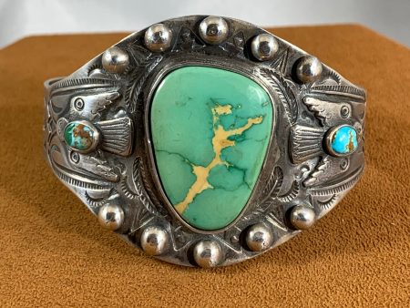 Large Vintage Fred Harvey Thunderbird Turquoise Cuff (1930) Sale