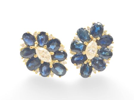 NEW Oval Blur Sapphire Gemstone Marquise Diamond Earrings 14kt Hot on Sale