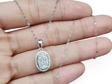 NEW Oval Shaped Halo Diamond Necklace 18kt Cheap