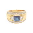 NEW UNISEX Golden Princess Cut Diamond and Blue Sapphire Gemstone Ring 14kt For Discount