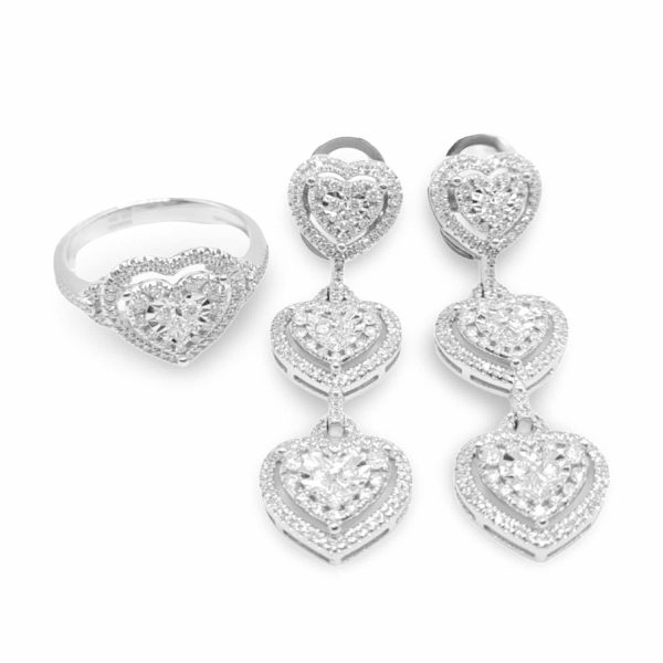 NEW Trio Heart Centered Round Enlarger Diamond Jewelry Set 14kt Online