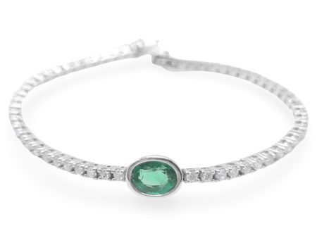 NEW Center Oval Nano Gemstone Full Eternity Diamond Bracelet 18kt on Sale