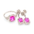 NEW Pink Ruby Nano Gemstone Halo Diamond Jewelry Set 14kt on Sale