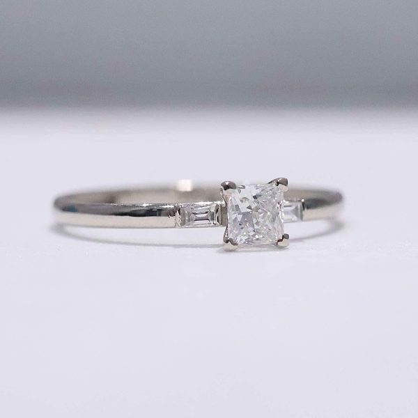 0.51cts G VS1 Princess Baguette Paved Diamond Engagement Ring 14kt #0090 Discount