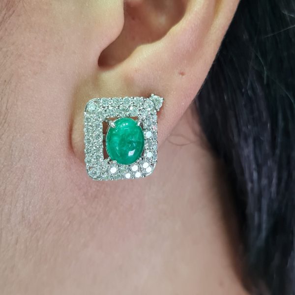 NEW Square Oval Jade Halo Diamond Earrings 18kt Supply