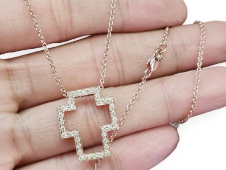 NEW Rose Gold Vermeil Over Cross Diamond Necklace 18kt Online now