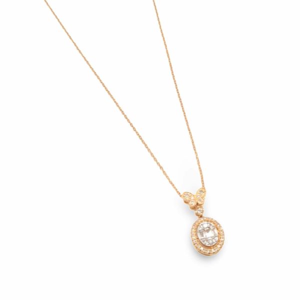 NEW Oval Halo Butterfly Diamond Necklace 14kt Online Sale