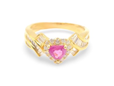 NEW Golden Heart Pink Sapphire Gemstone Diamond Ring 18kt Sale