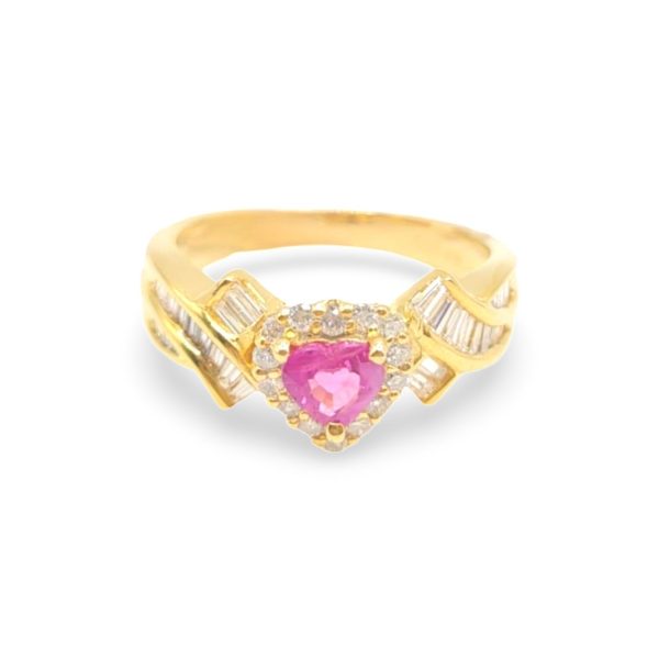 NEW Golden Heart Pink Sapphire Gemstone Diamond Ring 18kt Sale