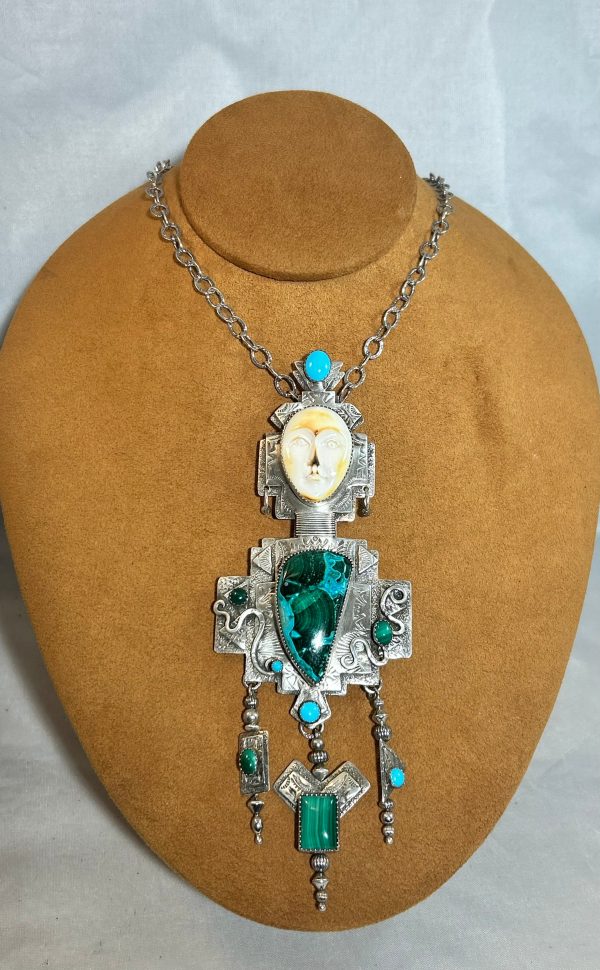 Green Fossilized Bone Face and Necklace by Teresa Archibeque Online Sale