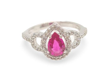 NEW Pear Halo Ruby Nano Gemstone Diamond Ring 18kt Sale