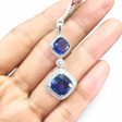 NEW Cushion Blue Sapphire Gemstone Halo Diamond Pendant 14kt Online