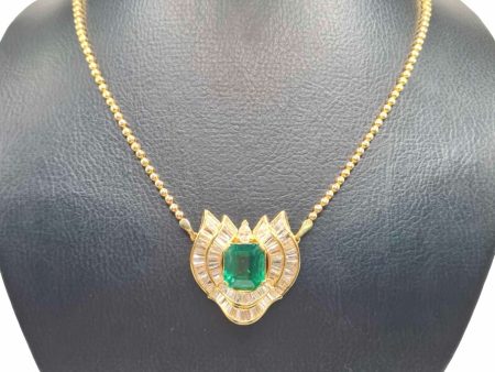 NEW Golden Chain Green Emerald Nano Gemstone & Diamond Necklace 18kt Discount