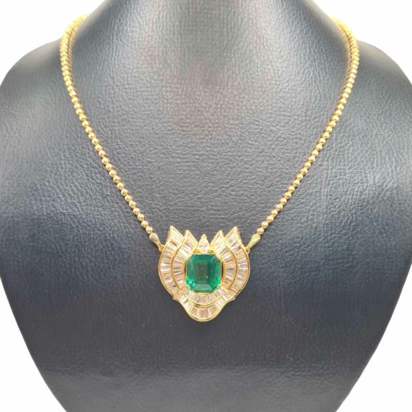 NEW Golden Chain Green Emerald Nano Gemstone & Diamond Necklace 18kt Discount