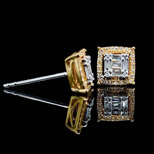 Golden Square Edge Stud Diamond Earrings 14kt on Sale