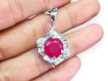 NEW Round Ruby Gemstone Diamond Pendant 18kt Online now