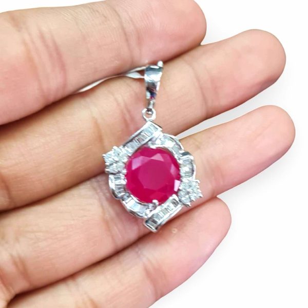 NEW Round Ruby Gemstone Diamond Pendant 18kt Online now