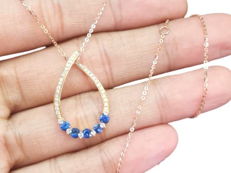 NEW Pear Overlap Blue Sapphire Gemstone Diamond Necklace 18kt Sale