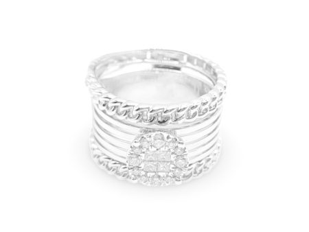 NEW Twin Pair Round Chain Edge Deco Diamond Ring 14kt For Cheap