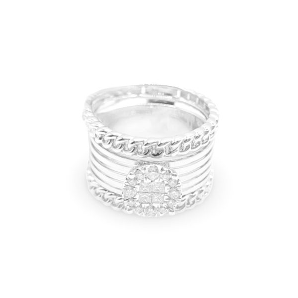 NEW Twin Pair Round Chain Edge Deco Diamond Ring 14kt For Cheap