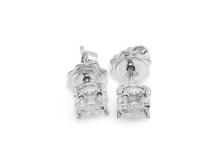 NEW Illusion Round Solitaire Stud Diamond Earrings 18kt Online now