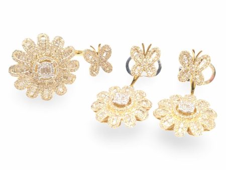 NEW Golden Butterfly Flower Drop Diamond Jewelry Set 14kt For Discount