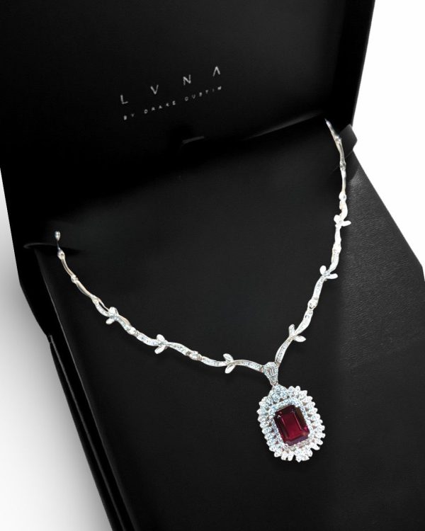 #LVNA2024 |Grand Ruby Gemstones Statement Pendant Diamond Necklace 14kt Fashion