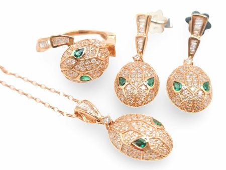 NEW Serpent Nano Emerald Gemstones Diamond Jewelry Set 14kt Supply