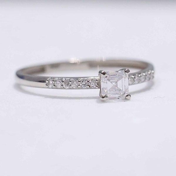 0.55cts E VS Asscher Paved Diamond Engagement Ring 14kt #0075 Discount