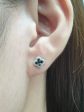 Floral Clover Stud Black Colored Diamond Earrings 14kt Fashion