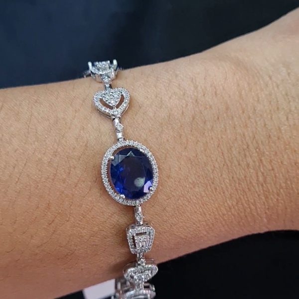 NEW Oval Sapphire Nano Gemstone Multi-Shape Diamond Bracelet 14kt Discount