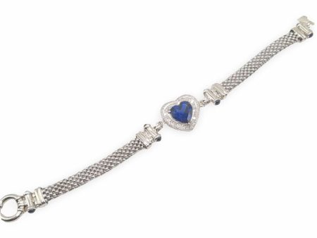 NEW Heart Blue Sapphire Gemstone Watch Strap Diamond Bracelet 14kt on Sale