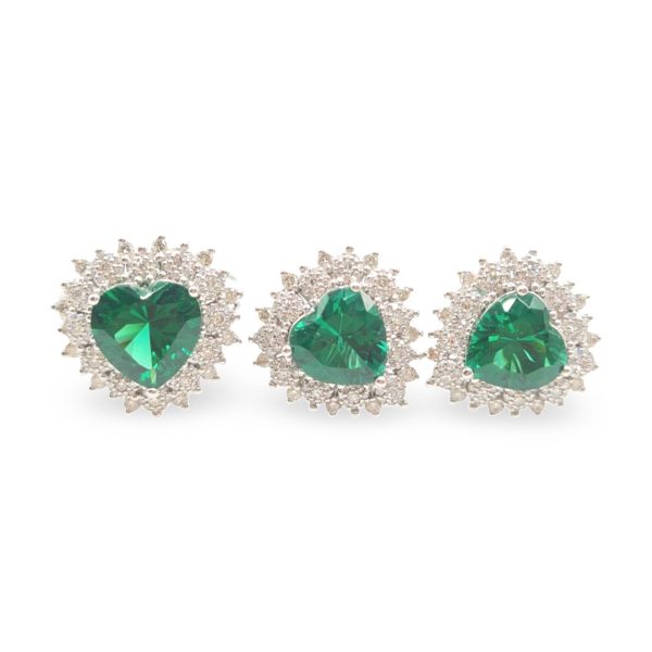 NEW Heart Green Emerald Nano Gemstone Diamond Jewelry Set 14kt Online Hot Sale