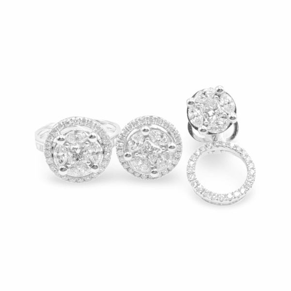 NEW Multi-Wear 10ct Face Invisible Round Diamond Jewelry Set 14kt Discount