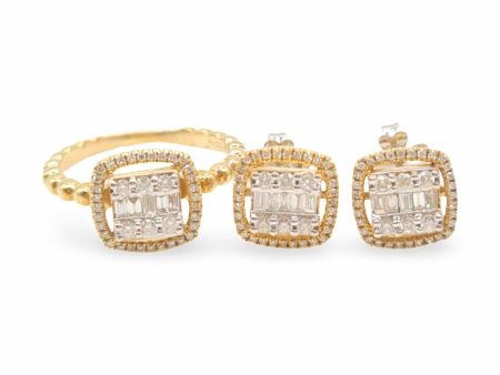 NEW Classic Cushion Baguette Deco Diamond Jewelry Set 14kt Online now