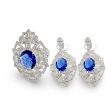 NEW Oval Blue Sapphire Statement Drop Diamond Jewelry Set 14kt Sale