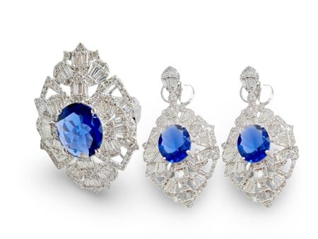 NEW Oval Blue Sapphire Statement Drop Diamond Jewelry Set 14kt Sale