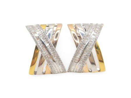 NEW Two-Tone Crossover Diamond Earrings 14kt Fashion