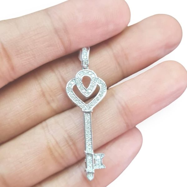 NEW Crown Key Diamond Pendant 18kt For Sale